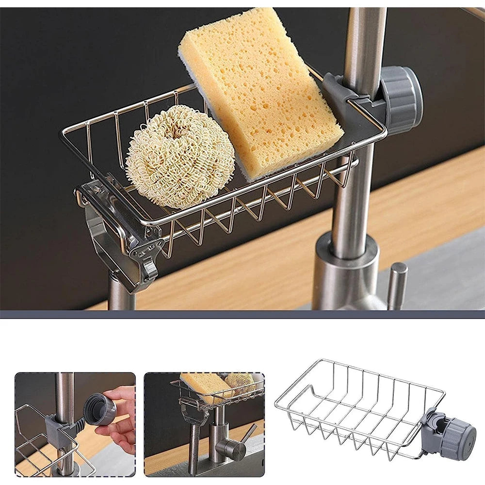 Kitchen Sink Drain Rack Sponge Holder and Soap Drainer Organizer for Faucet and Counter Storage