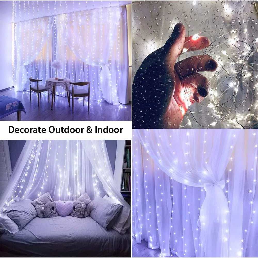 LED Fairy String Curtain Lights with 8 Remote Control Modes USB Powered for Christmas and Home Decor