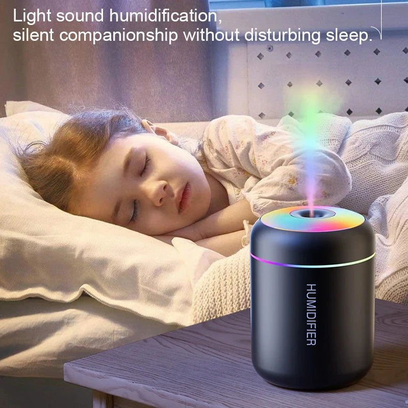 USB Mini Air Humidifier with Aroma Diffuser Cool Mist and LED Light for Bedroom and Desktop