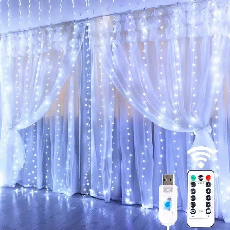 LED Fairy String Curtain Lights with 8 Remote Control Modes USB Powered for Christmas and Home Decor