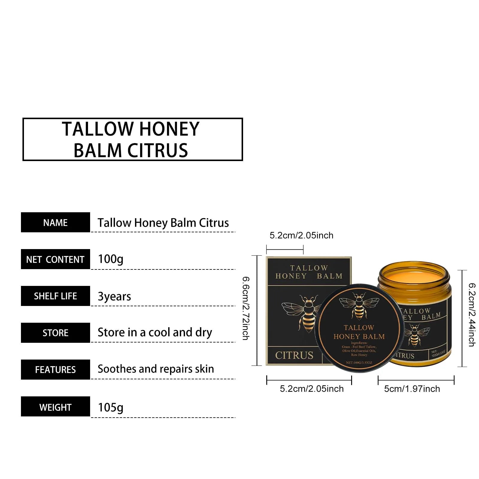 Tallow and Honey Glow Cream for Face and Body Brightening Firming and Deep Hydration