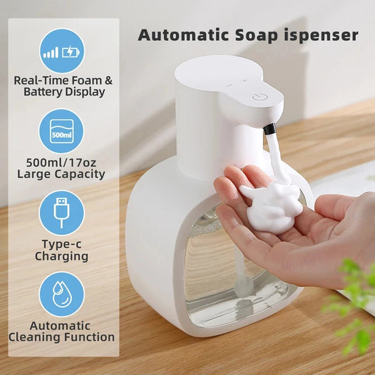 Automatic Soap Dispenser Wall Mounted 500ml Touchless Foam Dispenser with USB Charging for Bathroom
