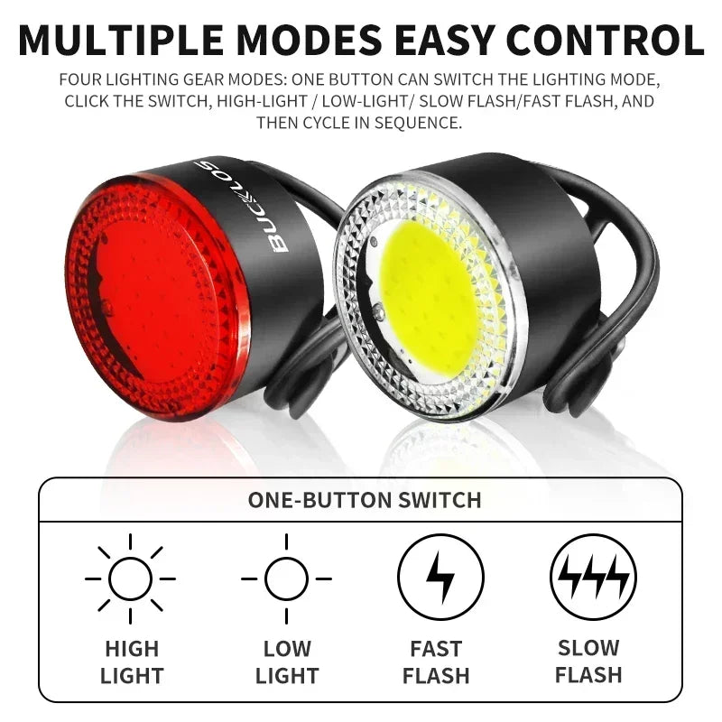 Rechargeable Bike Light Set COB LED Front and Rear Bicycle Lights for Mountain and Road Cycling
