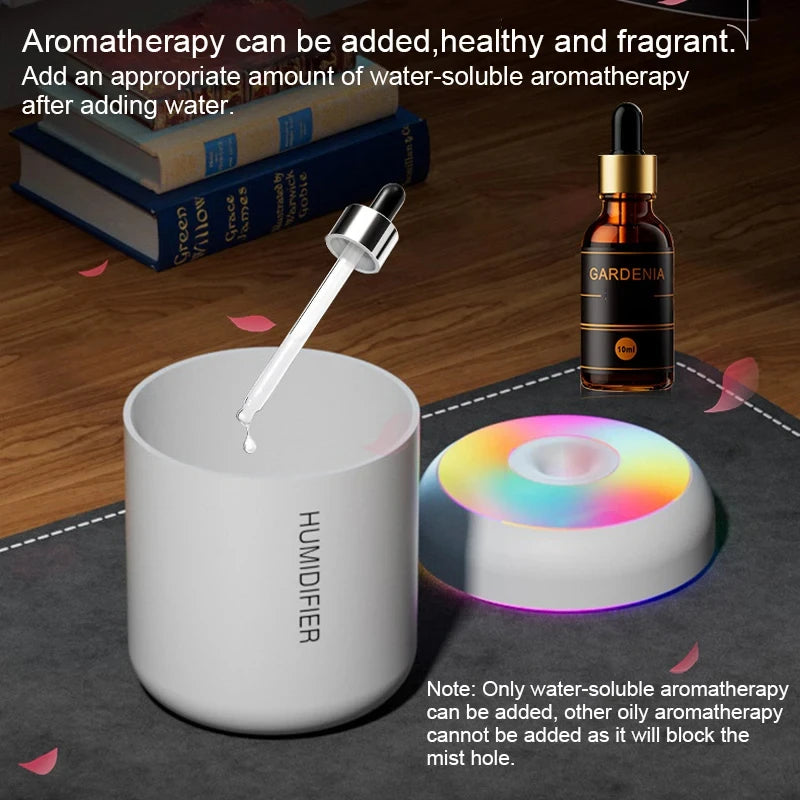 USB Mini Air Humidifier with Aroma Diffuser Cool Mist and LED Light for Bedroom and Desktop