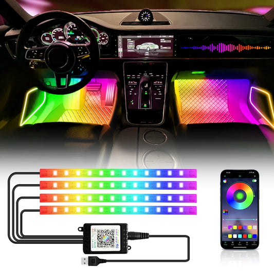 RGB Car Interior LED Ambient Lights with USB App and Remote Control for Foot Well Atmosphere