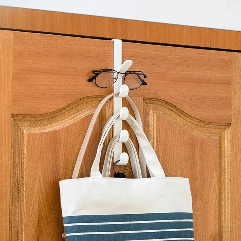 Over Door Clothes Hanger Rack with 5 Hooks for Bags Hats Jackets and Bedroom Organization