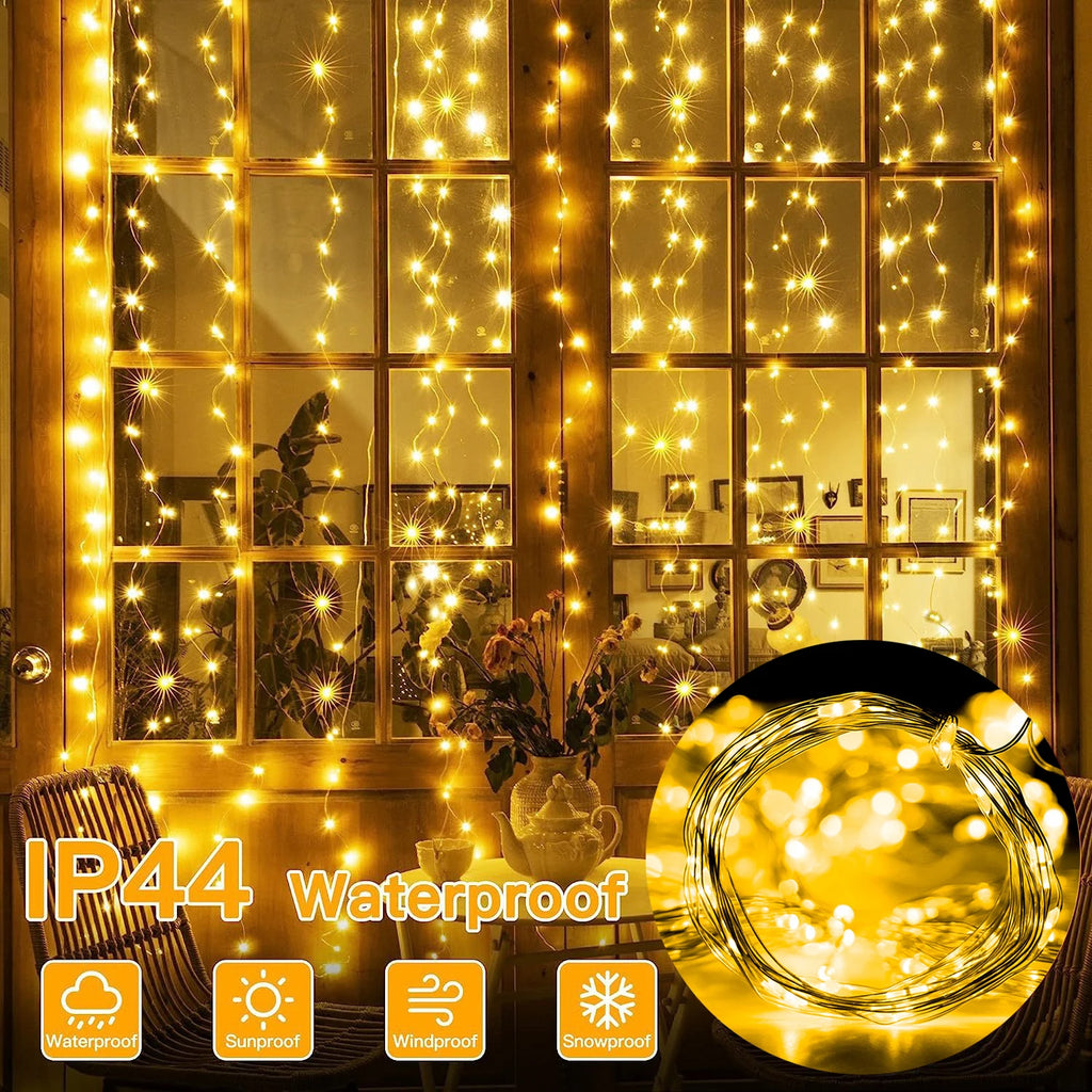 LED Fairy String Curtain Lights with 8 Remote Control Modes USB Powered for Christmas and Home Decor