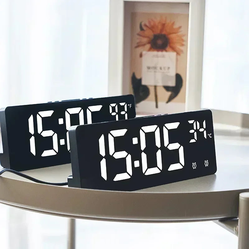 LED Desk Clock with Temperature Display Dual Alarm Snooze and Night Mode for Bedroom and Office