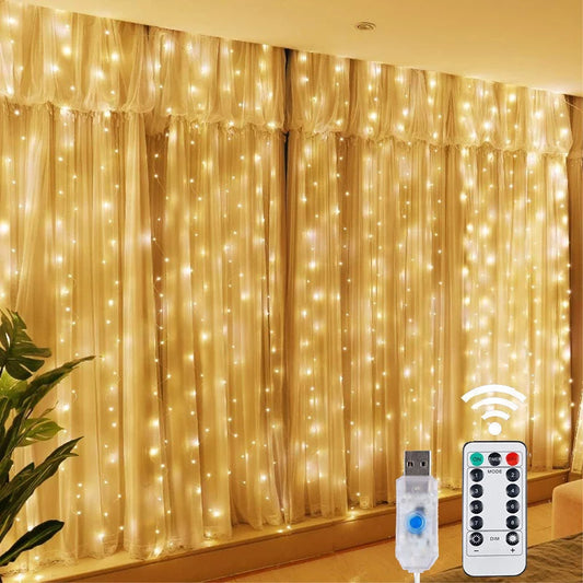 LED Fairy String Curtain Lights with 8 Remote Control Modes USB Powered for Christmas and Home Decor