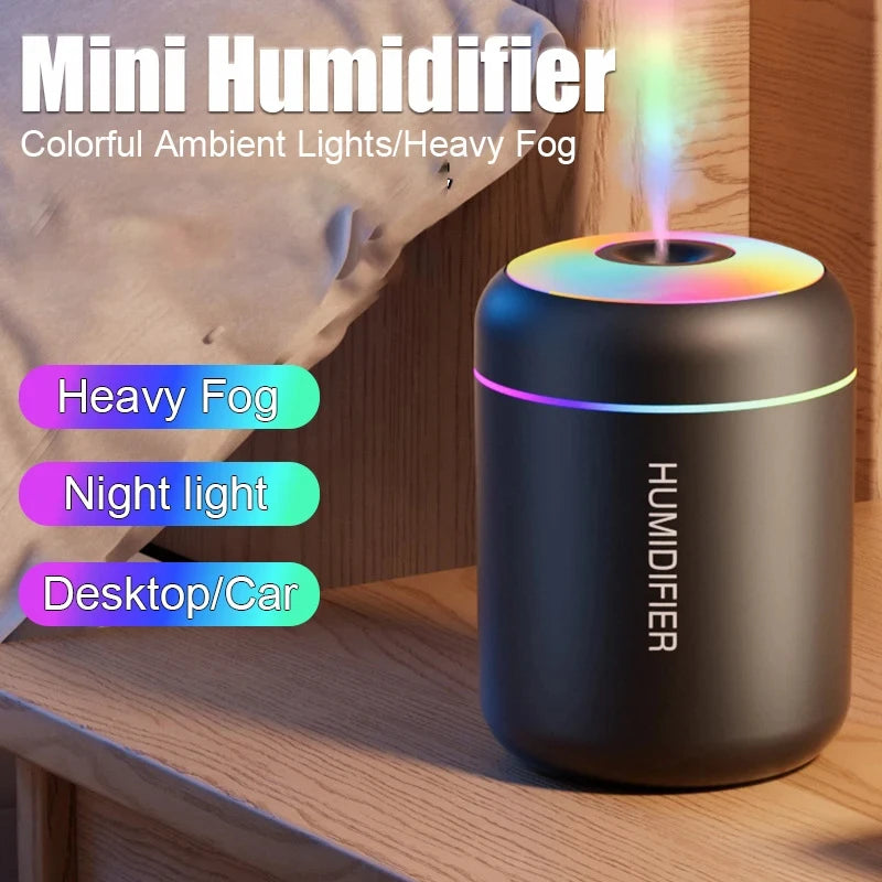 USB Mini Air Humidifier with Aroma Diffuser Cool Mist and LED Light for Bedroom and Desktop