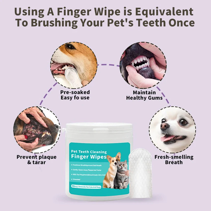 Disposable Pet Finger Toothbrush for Dogs and Cats Dental Cleaning Oral Hygiene Wipes