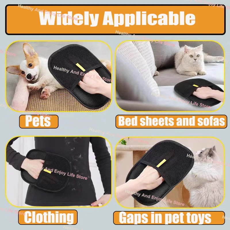 Pet Hair Removal Glove Double Sided Grooming Mitt for Dogs and Cats Furniture and Clothes