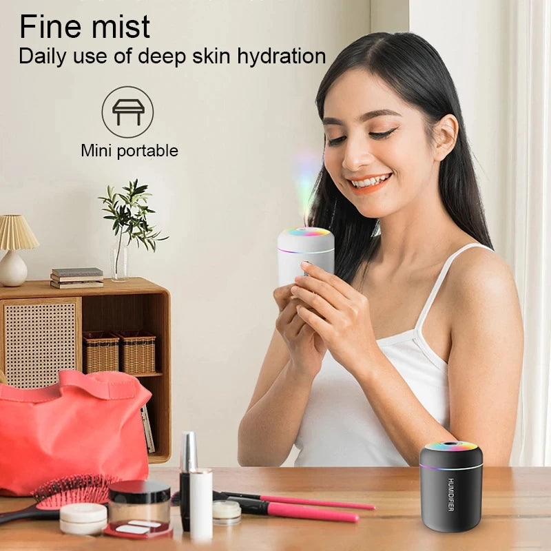 USB Mini Air Humidifier with Aroma Diffuser Cool Mist and LED Light for Bedroom and Desktop