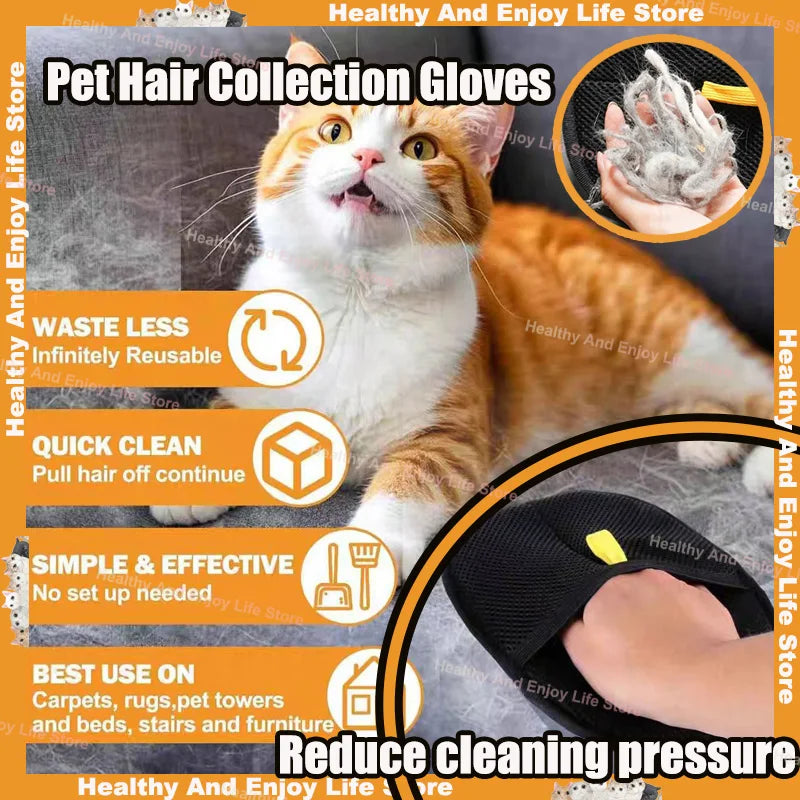 Pet Hair Removal Glove Double Sided Grooming Mitt for Dogs and Cats Furniture and Clothes