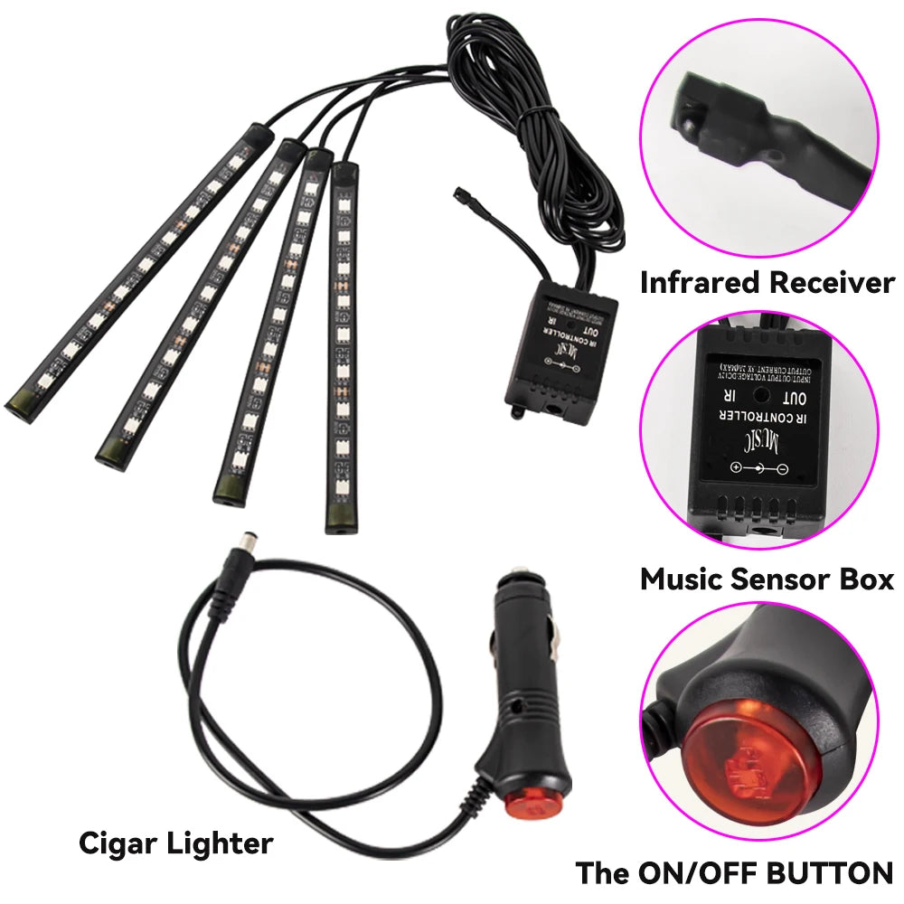 RGB Car Interior LED Ambient Lights with USB App and Remote Control for Foot Well Atmosphere