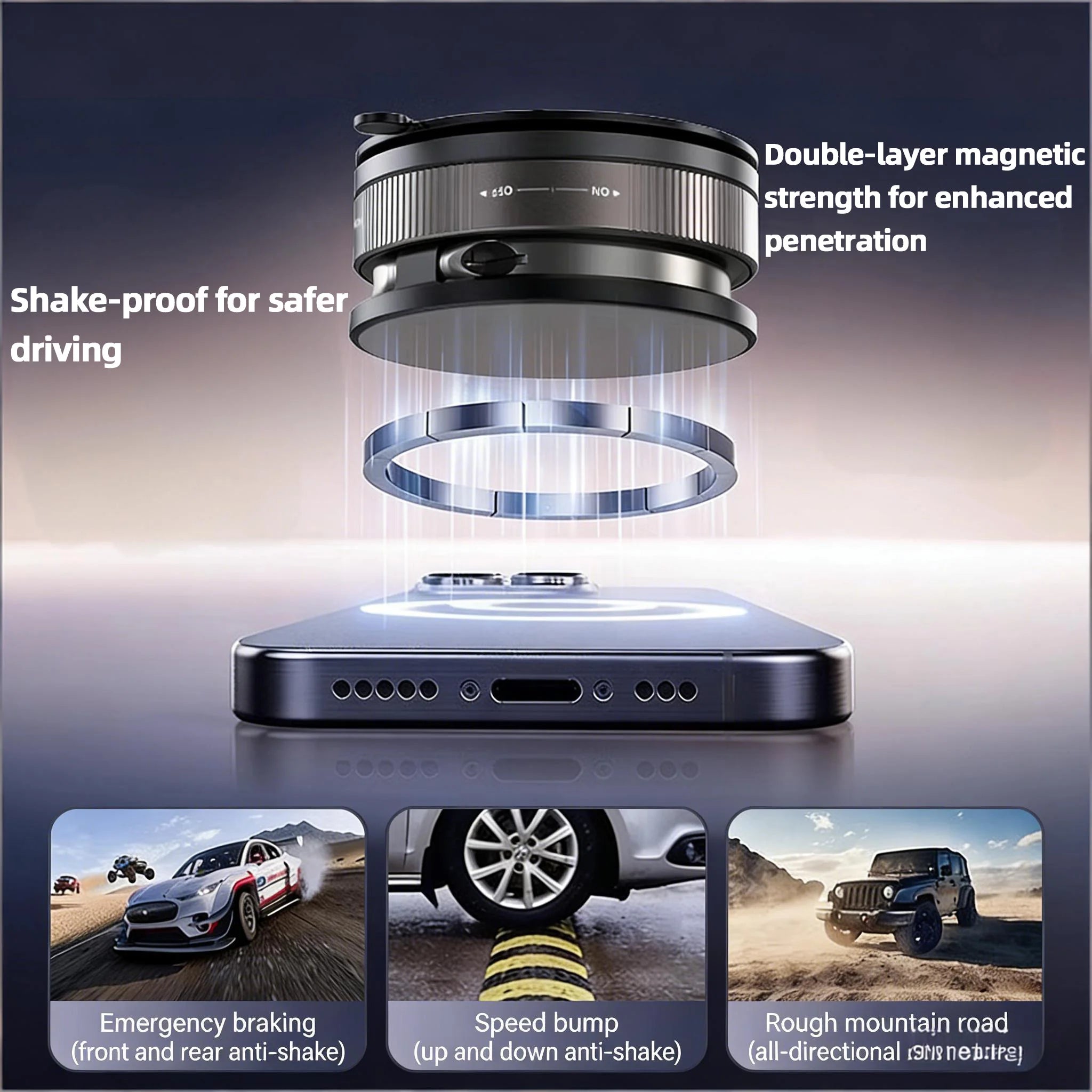 Magnetic Car Phone Mount 360 Degree Rotatable Suction Cup Dashboard Holder for All Smartphones
