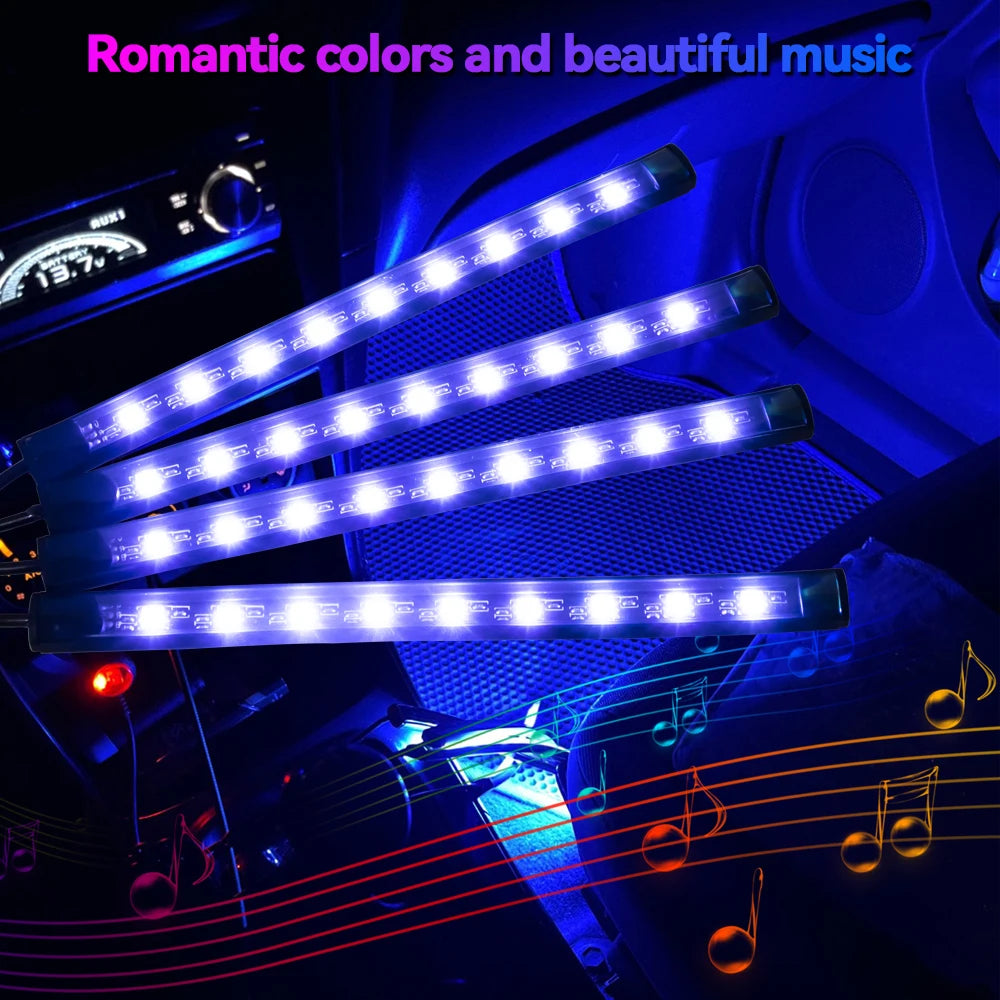 RGB Car Interior LED Ambient Lights with USB App and Remote Control for Foot Well Atmosphere