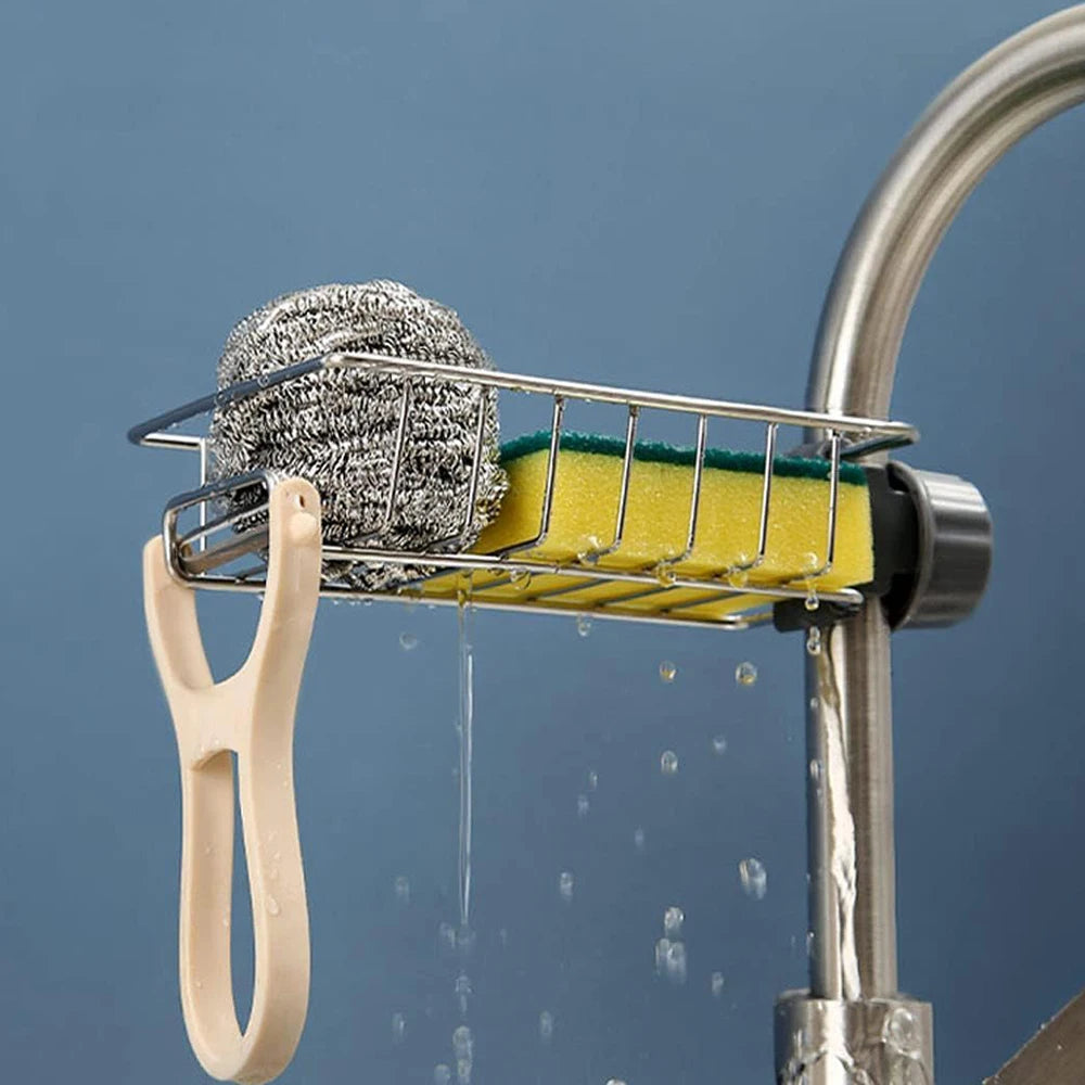 Kitchen Sink Drain Rack Sponge Holder and Soap Drainer Organizer for Faucet and Counter Storage
