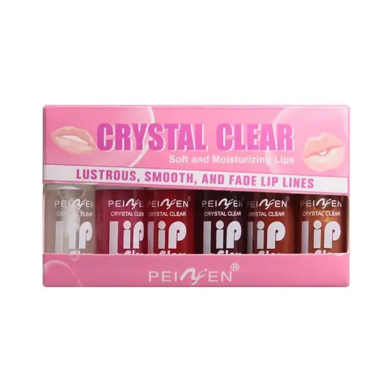 6 Piece Glass Mirror Lip Gloss Set with Shimmer Tint in Peach Cherry and Pink Shades