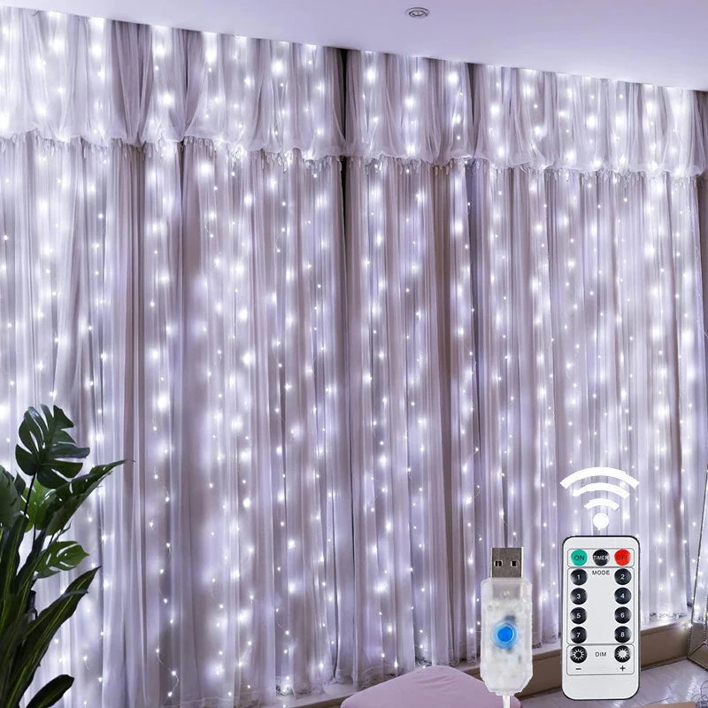 LED Fairy String Curtain Lights with 8 Remote Control Modes USB Powered for Christmas and Home Decor