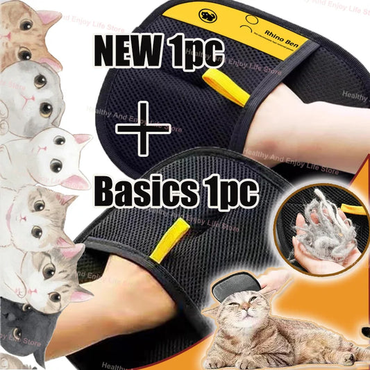 Pet Hair Removal Glove Double Sided Grooming Mitt for Dogs and Cats Furniture and Clothes