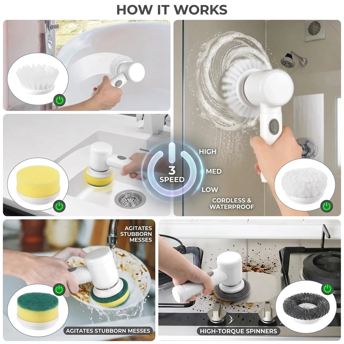 Cordless Electric Spin Scrubber with Rotating Brush Head for Bathroom Tiles Grout and Kitchen
